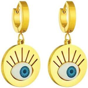 Gold Evil eye ball Shaped Dangle Statement Vintage Cute Long Earring for Women